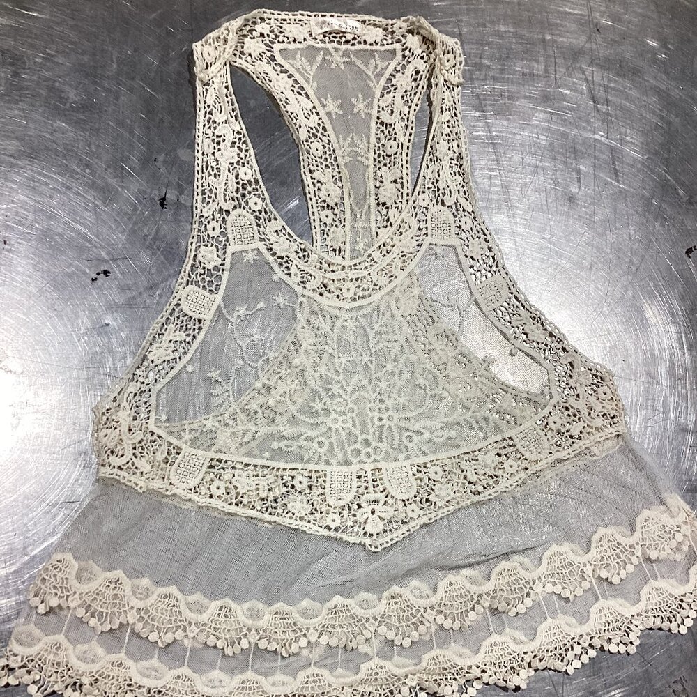 Cream Ivory Lace Racerback Tank – Elegant Crochet Detail
